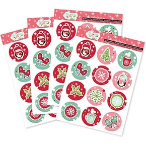 Sticker Sheet - Snow Fun - 48 Round Stickers - Wrapping Paper Present Gift Bling Calendar Card Scrapbook - by Miss Kate Cuttables