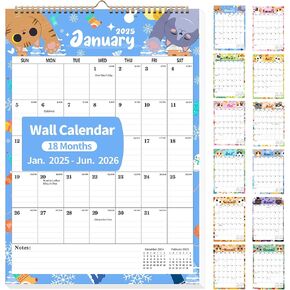 Wall Calendar 2025, Large Cat Calendar 2025-2026 from Jan. 2025 to Jun. 2026, 18 Monthly Hanging Wall Calendars with Thick Paper for Organizing at Home Office - Cute Cats Calendar 12"x17" Vertical