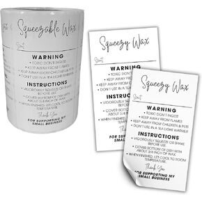 Squeezy Wax Instruction Sticker Squeezable Liquid Melt | 250pc/roll 2x3.5" Minimalist Scent Write in Client Care Warning Label Directions Long Lasting Scented Warmer
