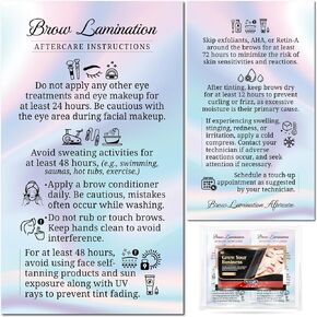 100 Pack - Premium Brow Lamination Aftercare Cards Hologram 2x3.5" - High-Resolution Printing Professional Esthetician Salon Supplies for Artist Client Eyebrow Appointment Reminder