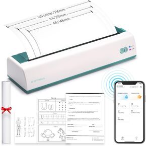 طابعة Offnova المحمولة لاسلكية للسفر ، وطابعة حرارية بدون inkless ، ودعم خطاب الولايات المتحدة وحجم A4 ، متوافق مع iOS ، Android ، الكمبيوتر المحمول مع ورقة حرارية واحدة 8.5 "× 11" ، لمكتب الهاتف المحمول