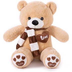Big Teddy Bear Stuffed Animal Plush Teddy Bear with Scarf for Children Girls Girlfriends (31 Inches, Dark Brown)