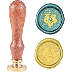 CRASPIRE Hibiscus Palm Leaf Wax Seal Stamp with Wooden Handle, Brass Material, 25mm Diameter, Vintage Retro Style, Suitable for Wedding Invitations, Gift Packing