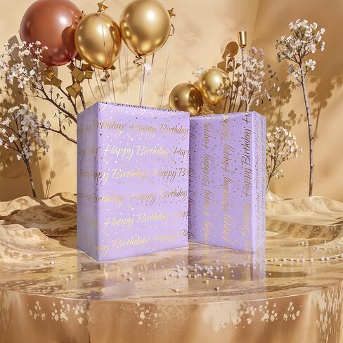 LDGOOAEL Mini Short Small Birthday Wrapping Paper Roll (17 Inches X 32.8 Feet) - Purple with Gold Foil for Holiday, Mothers Day, Birthday, Wedding, Baby Shower in Kuwait