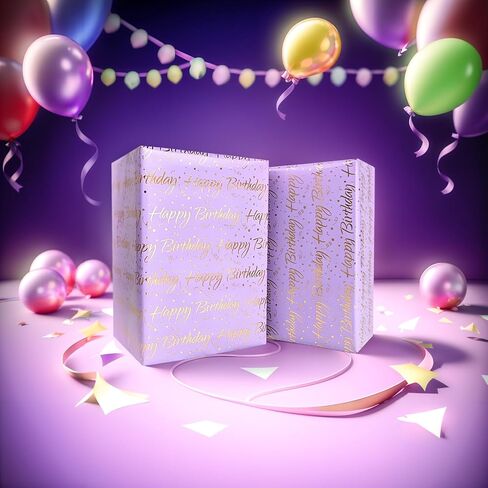 LDGOOAEL Mini Short Small Birthday Wrapping Paper Roll (17 Inches X 32.8 Feet) - Purple with Gold Foil for Holiday, Mothers Day, Birthday, Wedding, Baby Shower in Kuwait