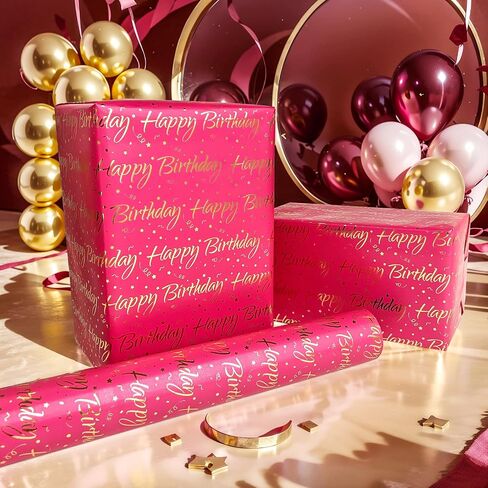 Ldgooael Mini Short Short Short Birthday Wrapp Wappling Roll (17 بوصة × 32.8 قدمًا) - أرجواني مع رقائق ذهبية للعطلات ، يوم الأم ، عيد ميلاد ، حفل زفاف ، دش الطفل in Kuwait