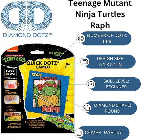 Diamond Dotz Teenage Mutant Ninja Turtles - Raph Diamond Painting Kits للبالغين - فنون الماس أطقم حرفة إبداعية مريحة مع Dotz Gems 5.1x5.1 in Kuwait