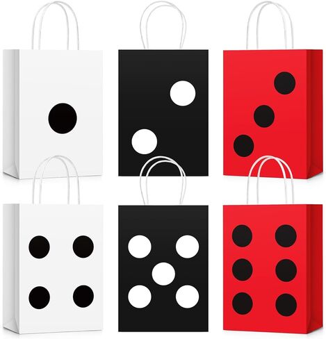 Dispowreath 24 PCS DICE Party Gift Pags Casino Party Forme Paper Paper Forms Supplies Las Vegas Poker Goody Treat Paper For Casino Birthday Party ، 8.3 × 6 × 3 بوصات (أسود ، أحمر ، أبيض) in Kuwait