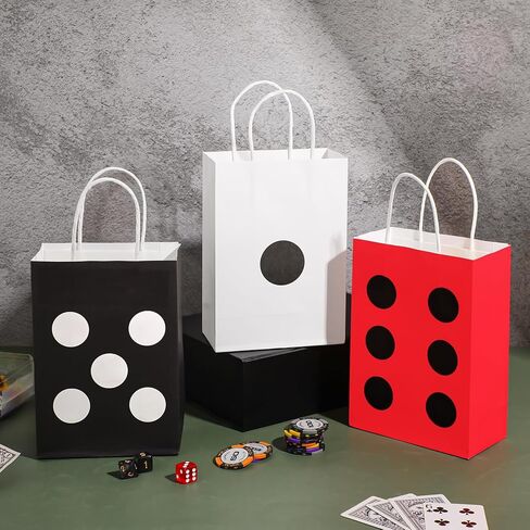 Dispowreath 24 PCS DICE Party Gift Pags Casino Party Forme Paper Paper Forms Supplies Las Vegas Poker Goody Treat Paper For Casino Birthday Party ، 8.3 × 6 × 3 بوصات (أسود ، أحمر ، أبيض) in Kuwait