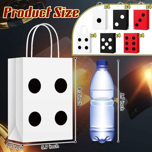 Dispowreath 24 PCS DICE Party Gift Pags Casino Party Forme Paper Paper Forms Supplies Las Vegas Poker Goody Treat Paper For Casino Birthday Party ، 8.3 × 6 × 3 بوصات (أسود ، أحمر ، أبيض) in Kuwait