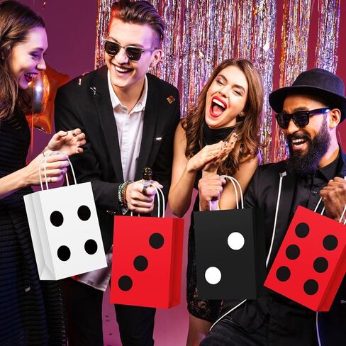 Dispowreath 24 PCS DICE Party Gift Pags Casino Party Forme Paper Paper Forms Supplies Las Vegas Poker Goody Treat Paper For Casino Birthday Party ، 8.3 × 6 × 3 بوصات (أسود ، أحمر ، أبيض) in Kuwait