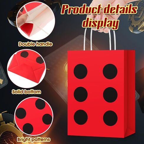 Dispowreath 24 PCS DICE Party Gift Pags Casino Party Forme Paper Paper Forms Supplies Las Vegas Poker Goody Treat Paper For Casino Birthday Party ، 8.3 × 6 × 3 بوصات (أسود ، أحمر ، أبيض) in Kuwait