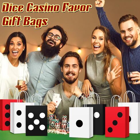 Dispowreath 24 PCS DICE Party Gift Pags Casino Party Forme Paper Paper Forms Supplies Las Vegas Poker Goody Treat Paper For Casino Birthday Party ، 8.3 × 6 × 3 بوصات (أسود ، أحمر ، أبيض) in Kuwait