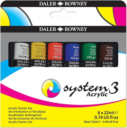 Daler Rowney System3 6-Tube Acrylic Paint Set for Adults - Acrylic Painting Supplies for Artists and Students - Acrylic Paints for Murals Canvas and More - Art Paints for Any Skill Set in Kuwait