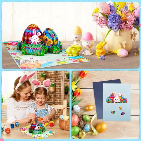 SICOHOME Easter Pop Up Cards - 3D Easter Greeting Cards 6"x8" Bunny Card with Envelopes Funny Pop Up Card for Kids Religious Handmade Gifts for Son Daughter Boy Girl in Kuwait
