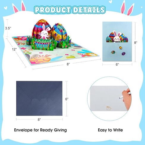 SICOHOME Easter Pop Up Cards - 3D Easter Greeting Cards 6"x8" Bunny Card with Envelopes Funny Pop Up Card for Kids Religious Handmade Gifts for Son Daughter Boy Girl in Kuwait