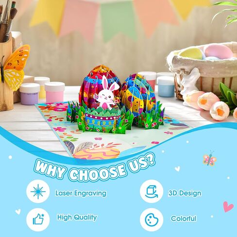 SICOHOME Easter Pop Up Cards - 3D Easter Greeting Cards 6"x8" Bunny Card with Envelopes Funny Pop Up Card for Kids Religious Handmade Gifts for Son Daughter Boy Girl in Kuwait