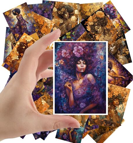 ملصقات كبيرة (24 قطعة 2.5 "× 3.5" لكل منها) تهدئة صور فن Nouveau الجميلة للسيدات مع الزهور الزرقاء والأخضر بطاقات بريدية عتيقة الرجعية كتاب رسم توضيحي in Kuwait
