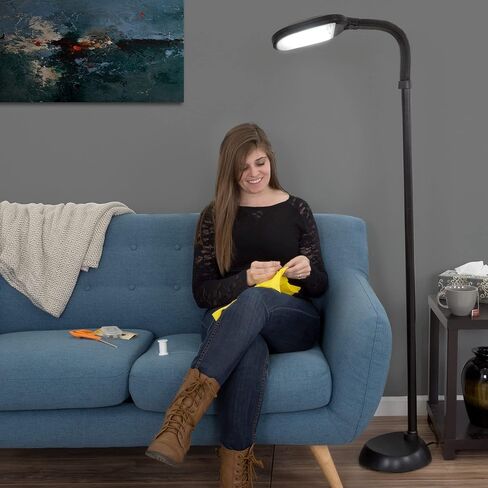 Lavish Home 72-0890 Full Spectrum Natural Sunlight Floor Lamp with Bendable Neck-Reading, Craft, Studying, and Esthetician Light, 62.5", Black in Saudi Arabia