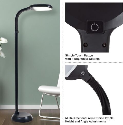 Lavish Home 72-0890 Full Spectrum Natural Sunlight Floor Lamp with Bendable Neck-Reading, Craft, Studying, and Esthetician Light, 62.5", Black in Saudi Arabia