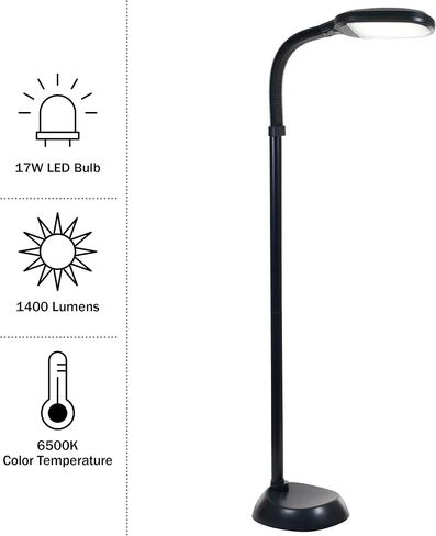 Lavish Home 72-0890 Full Spectrum Natural Sunlight Floor Lamp with Bendable Neck-Reading, Craft, Studying, and Esthetician Light, 62.5", Black in Saudi Arabia