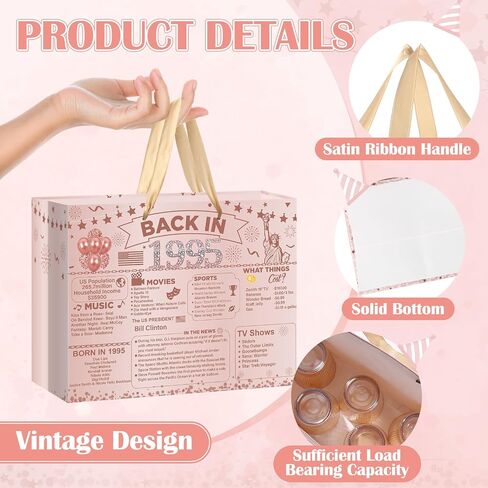 Rose Gold Vintage 30th Birthday Gift Bag for Women Large Pink Back in 1995 Happy 30th Birthday Gift Bag with 30th Birthday Wrapping Paper Poster Card for 30th Birthday Decorations Party Supplies in Saudi Arabia