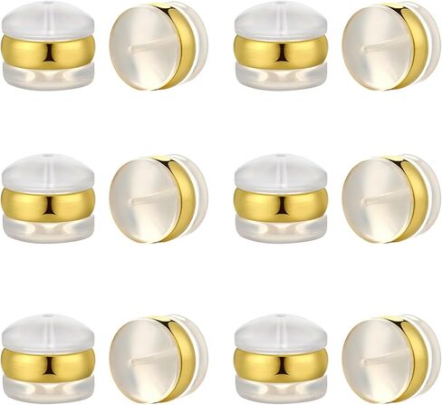 DELECOE 7mm Big Soft Silicone Earring Backs for Studs Gold Belt Rubber Earring Backs Replacements Hypoallergenic Safety Plastic Earring Back for Studs Hoops Fish Hook 12pcs Gold in Saudi Arabia