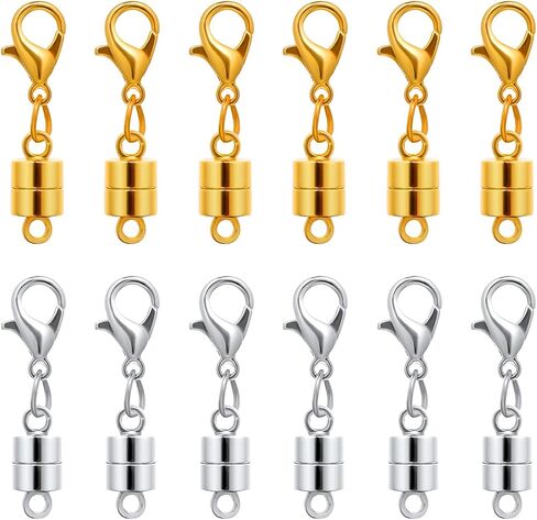12pcs Magnetic Necklace Clasp, Magnetic Lobster Clasp Magnetic Jewelry Clasps Necklace Closures Magnetic Necklace Extender for Jewelry Making (Silver) in Saudi Arabia