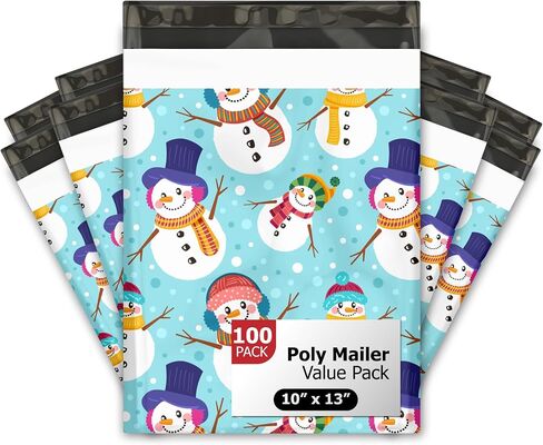 10x13 (100) Snowman Winter Designer Poly Pollers Selev Selfling Therproof Proofling Careveles Christmas Premium Print Princed Formance Small in Kuwait