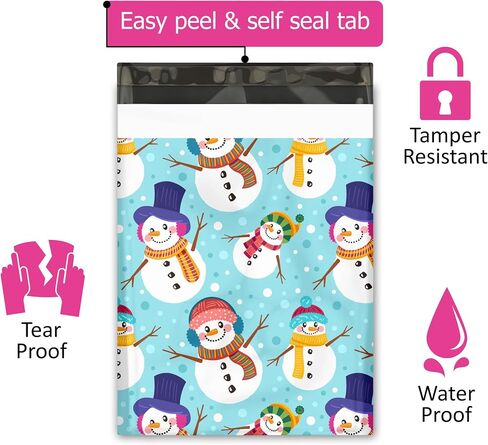 10x13 (100) Snowman Winter Designer Poly Pollers Selev Selfling Therproof Proofling Careveles Christmas Premium Print Princed Formance Small in Kuwait