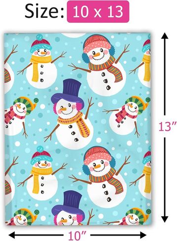 10x13 (100) Snowman Winter Designer Poly Pollers Selev Selfling Therproof Proofling Careveles Christmas Premium Print Princed Formance Small in Kuwait