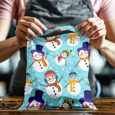 10x13 (100) Snowman Winter Designer Poly Pollers Selev Selfling Therproof Proofling Careveles Christmas Premium Print Princed Formance Small in Kuwait