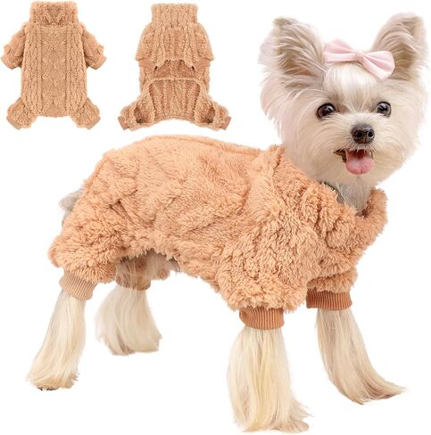 Dog Fleece Sweater, Winter Warm Small Dog Clothes for Girls Boy, Pet Stretchy Jumpsuit Pajamas, Turtleneck Puppy Sweaters with 4 Legged(Rose Pink, XXS) in Saudi Arabia