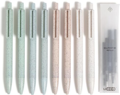 U Brands U-Eco Ballpoint Click Pens with Refills, Set of 8, Core Speckle, Medium (0.7 mm) Point, Black Ink in Saudi Arabia