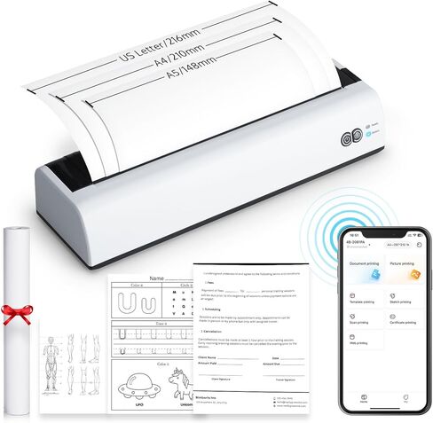 طابعة Offnova المحمولة لاسلكية للسفر ، وطابعة حرارية بدون inkless ، ودعم خطاب الولايات المتحدة وحجم A4 ، متوافق مع iOS ، Android ، الكمبيوتر المحمول مع ورقة حرارية واحدة 8.5 "× 11" ، لمكتب الهاتف المحمول in Kuwait