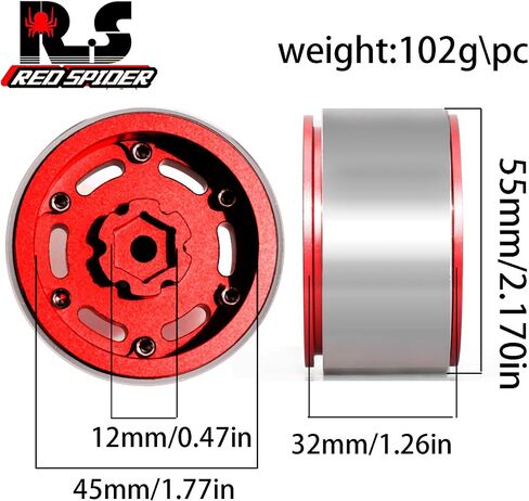 REDSPIDER Vintage Design 1.9 Beadlock Wheel Rims （4PCS） Aluminum Alloy 1.9''Wheel Hub for 1:10 RC Crawler Axial SCX10 90046 SCX10 III AXI03007 Tamiya CC01 D90 D110 1.9'' Crawler Tires (Black) in Kuwait