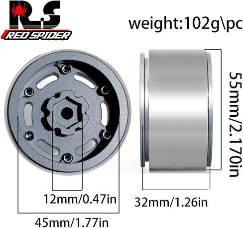 REDSPIDER Vintage Design 1.9 Beadlock Wheel Rims （4PCS） Aluminum Alloy 1.9''Wheel Hub for 1:10 RC Crawler Axial SCX10 90046 SCX10 III AXI03007 Tamiya CC01 D90 D110 1.9'' Crawler Tires (Black) in Kuwait