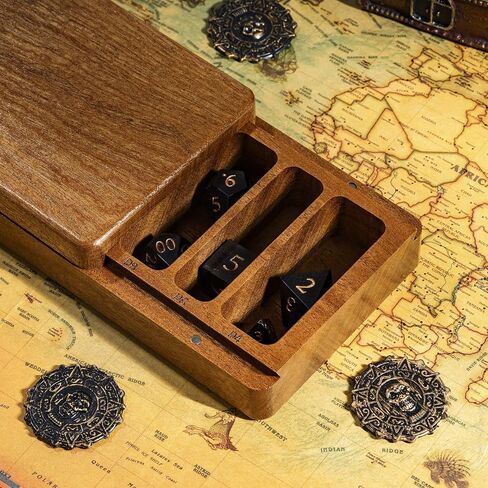 Wooden DND Dice Case with Magnetic Lid for Storing Multiple Sets of 7 Polyhedral Dice for D&D Tabletop Games in Saudi Arabia