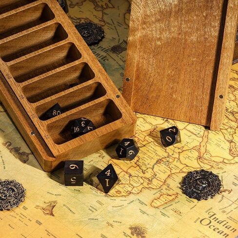 Wooden DND Dice Case with Magnetic Lid for Storing Multiple Sets of 7 Polyhedral Dice for D&D Tabletop Games in Saudi Arabia