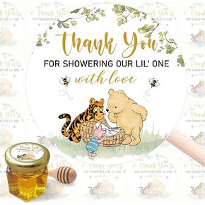 80pcs Winnie Thank You Stickers Seal Sticker Honey Jar Sticker Gift Label Pooh Baby Shower Decorations Winnie Birthday Party - Please Check Your Jar Cover Size