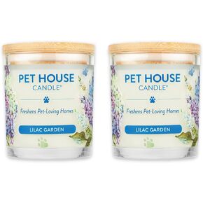 One Fur All Pet House Candle 2 Pack - Plant-Based/Soy Candle - Clean Burning Scented Candles, Long Lasting Pet Odor Candle for Home - Lilac Garden