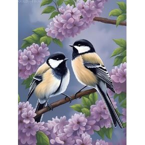 Goldyyyfrog chickadees الطيور الماس للبالغين ، 12x16 بوصة الزهور 5D رينستون رينستون الرسم الماسي للبالغين مجموعة الفن ، لديكور غرفة نوم الجدار المنزلي أو هدايا عيد ميلاد