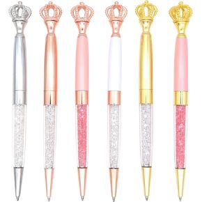 Gullor 6 Pcs Gel Ink Roller Ball Pen Ballpoint Pen Crown Crystal Metal Pens, Multicolor A