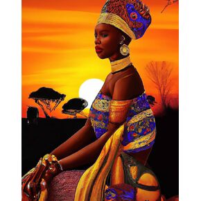 SKRYUIE 5D Diamond Painting Kit African Women Full Drill by Number Kits, Diamond Art African American Sunset Woman Paint with Diamonds Black Woman Embroidery DIY Craft Set Arts Decorations(12x16inch)
