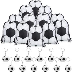 Reginary 24 Pcs soccer Party Favors Gifts Bag and Keychain Set soccer Drawstring Bags Cinch Bags soccer Party Favors for soccer Team Sports Birthday Party Supplies