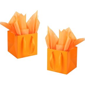 IN-JOOYAA 10 Pcs Gold Square Gift Bags with Tissue Paper Small Size Solid Party Favor Bags with Handles for Gift Giving (8x8x8 In, Gold)