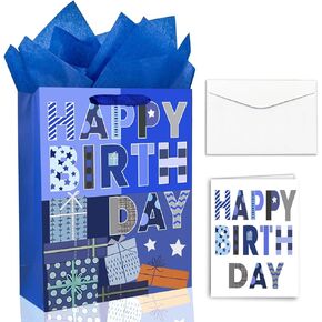 Yitla 13 "حقيبة هدايا عيد ميلاد مع بطاقة هدية عيد ميلاد وأوراق الأنسجة حقيبة هدايا الأنسجة حقيبة هدايا كبيرة لعيد الميلاد ، استحمام الطفل ، الحفلات ، وأكثر من ذلك (حقيبة هدايا زرقاء 1pcs) in Kuwait