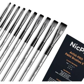 Nicpro Fan Paint Brushes 10 PCS Artist Painting Brush Set Soft Anti-Shedding Nylon Hair Wood Short Handle for Acrylic Watercolor Oil Painting