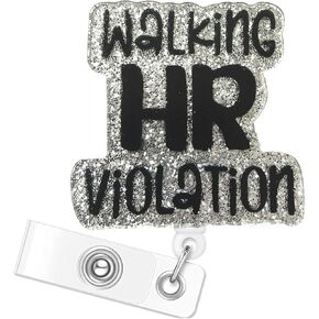 Walking HR Violation Badge Reel - Funny Nurse Badge Holder Retractable with Swivel Alligator Clip for RN CNA LPN LVN Medical Assistant Office Coworker