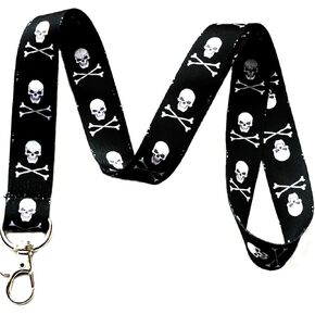 Skull & Crossbones Lanyard Keychain ID Badge Holder